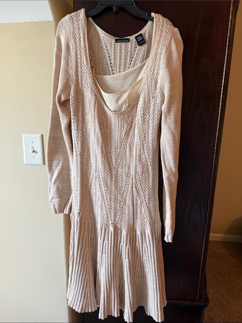 Sand colored Cable Knit Scoop Neck Sweater Dress - Unknown Brand